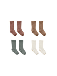 Quincy Mae Socks, Set of 4 - Ivory, Disk, Pecan, Cocoa