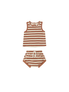 Quincy Mae Terry Tank + Short Set - Amber Stripe