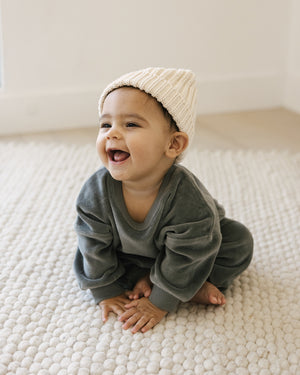 Quincy Mae Velour Relaxed Sweatshirt - Dusk