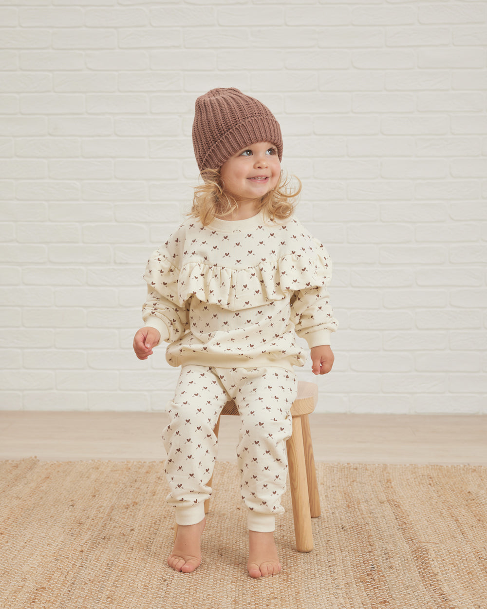 Quincy Mae Ruffle Fleece Sweatshirt - Hearts