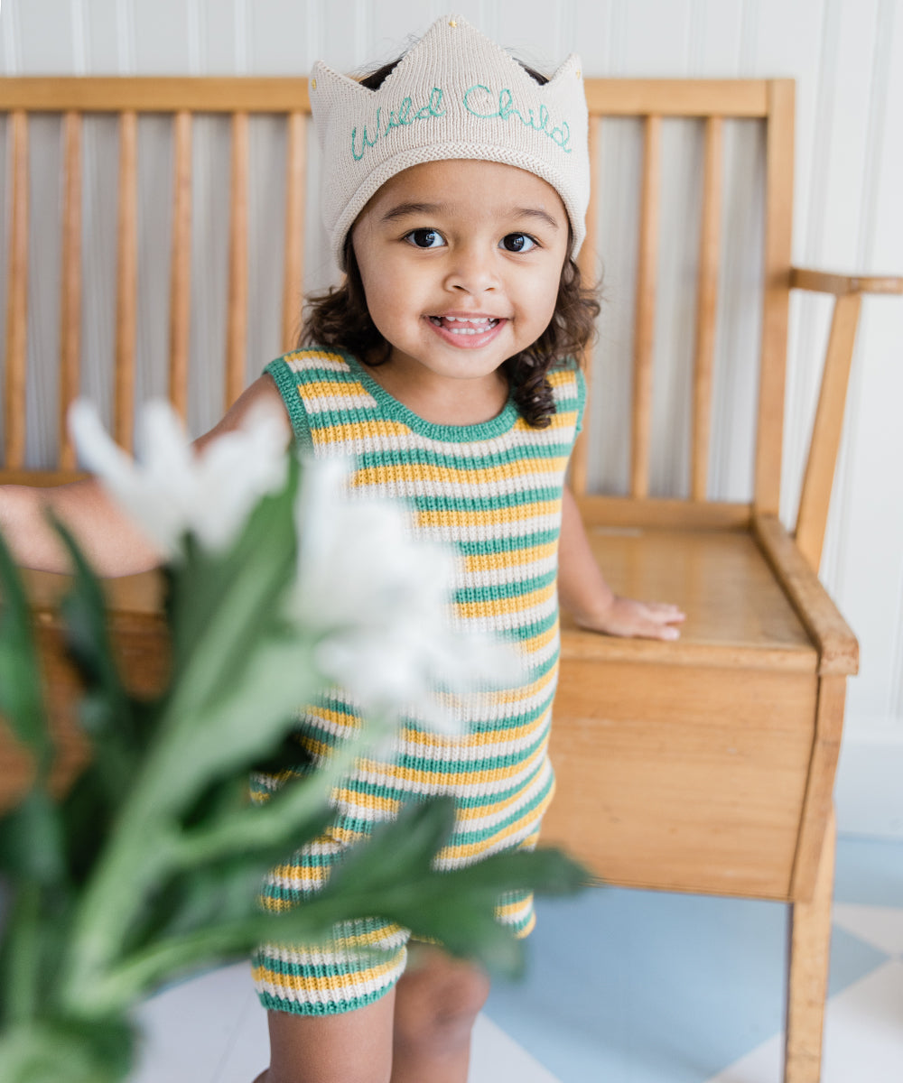 Oeuf Embroidered Crown - Eggshell/Fern