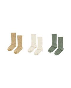 Rylee + Cru Set of 3 Knee Socks  - Almond/Natural/Fern