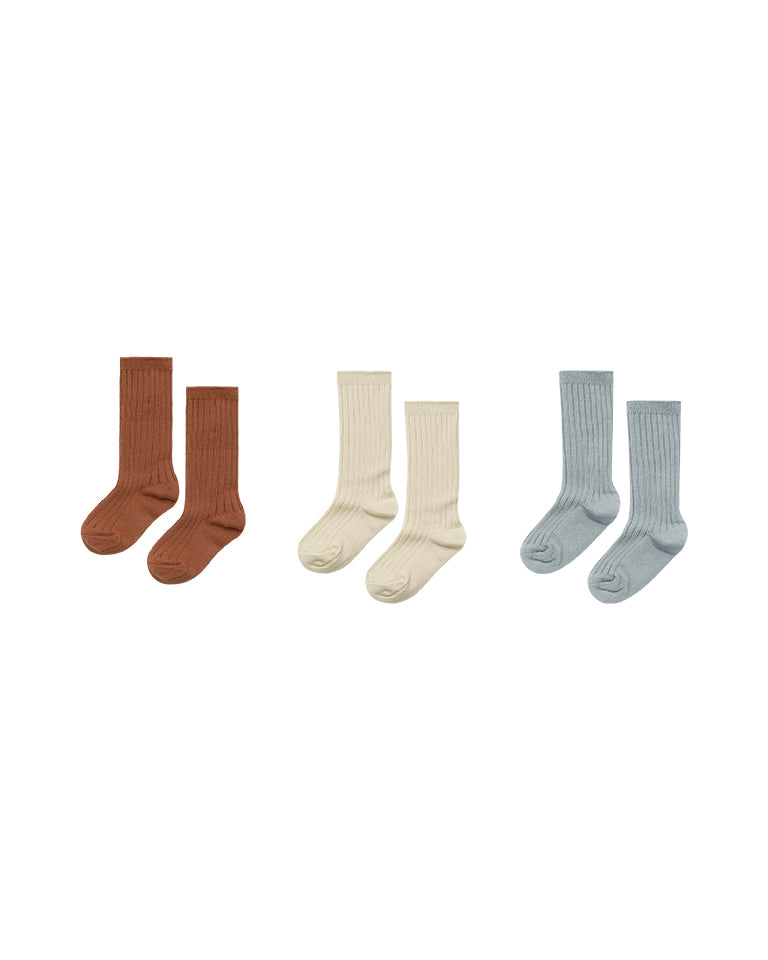 Rylee + Cru Set of 3 Knee Socks  - Amber/Butter/Blue