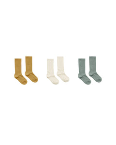 Rylee + Cru Ribbed Socks - Gold, Ivory, Aqua