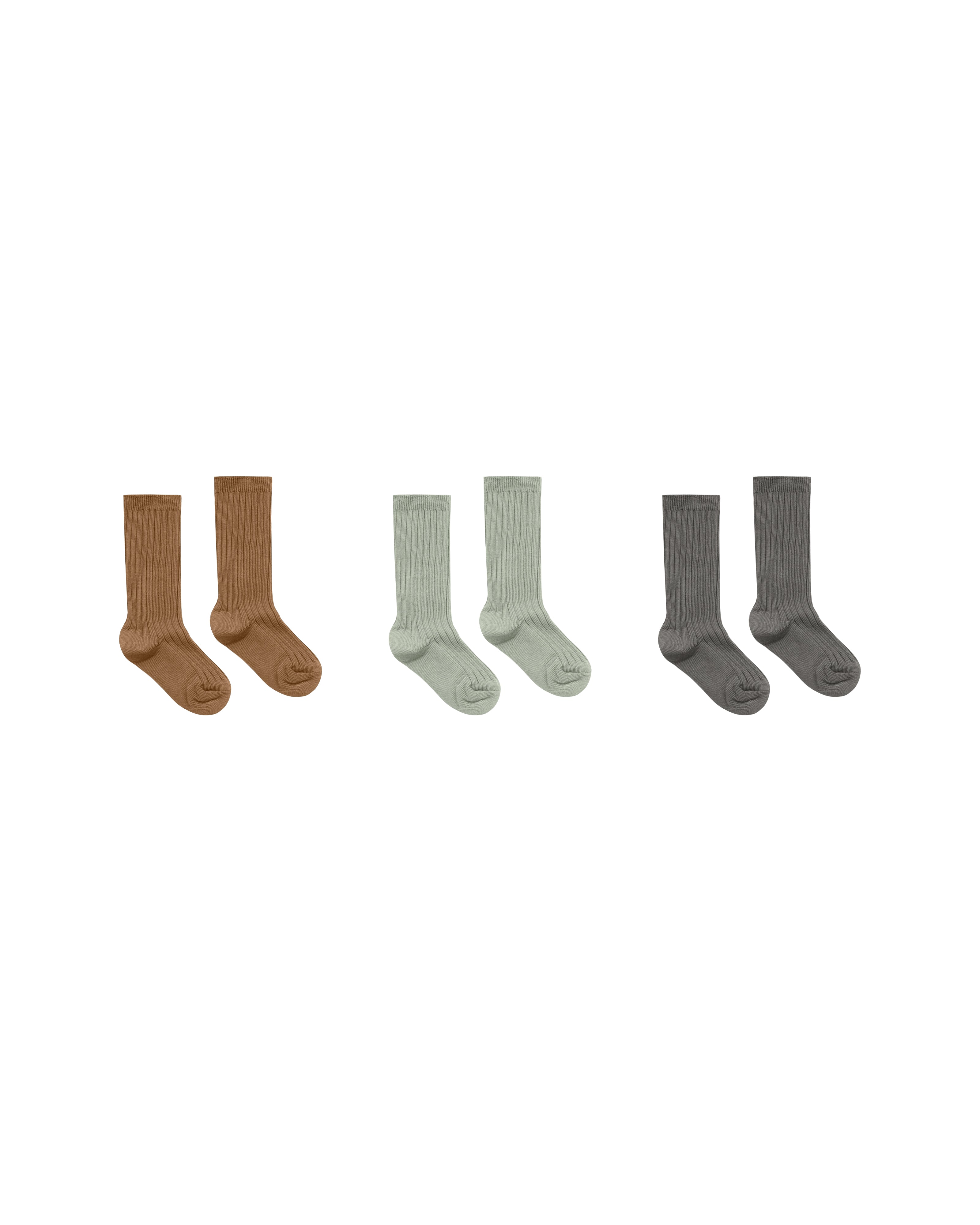 Rylee + Cru Solid Ribbed Socks 3 Pack - Rust/agave/Char