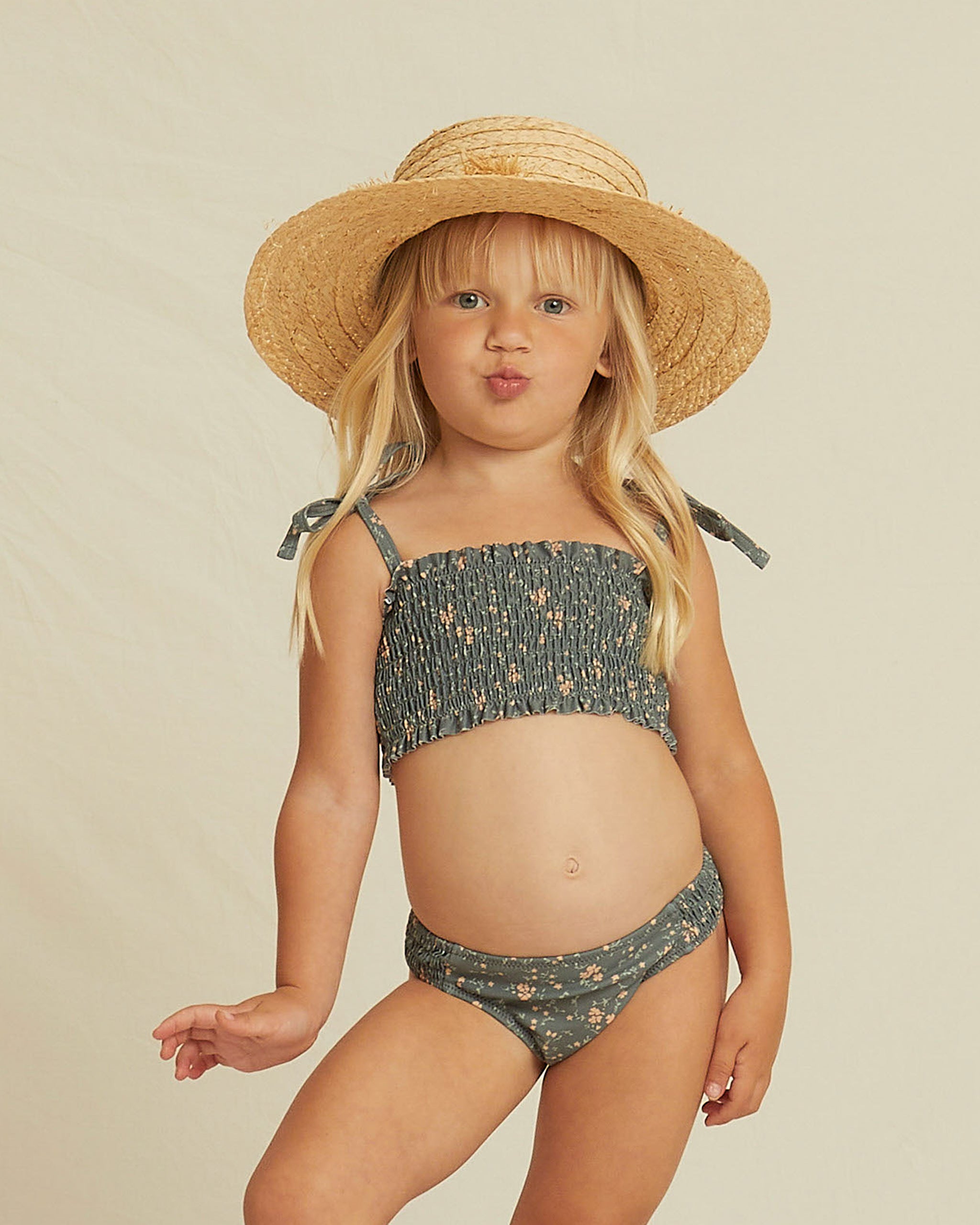 Rylee + Cru Smocked Bikini - Dark Floral