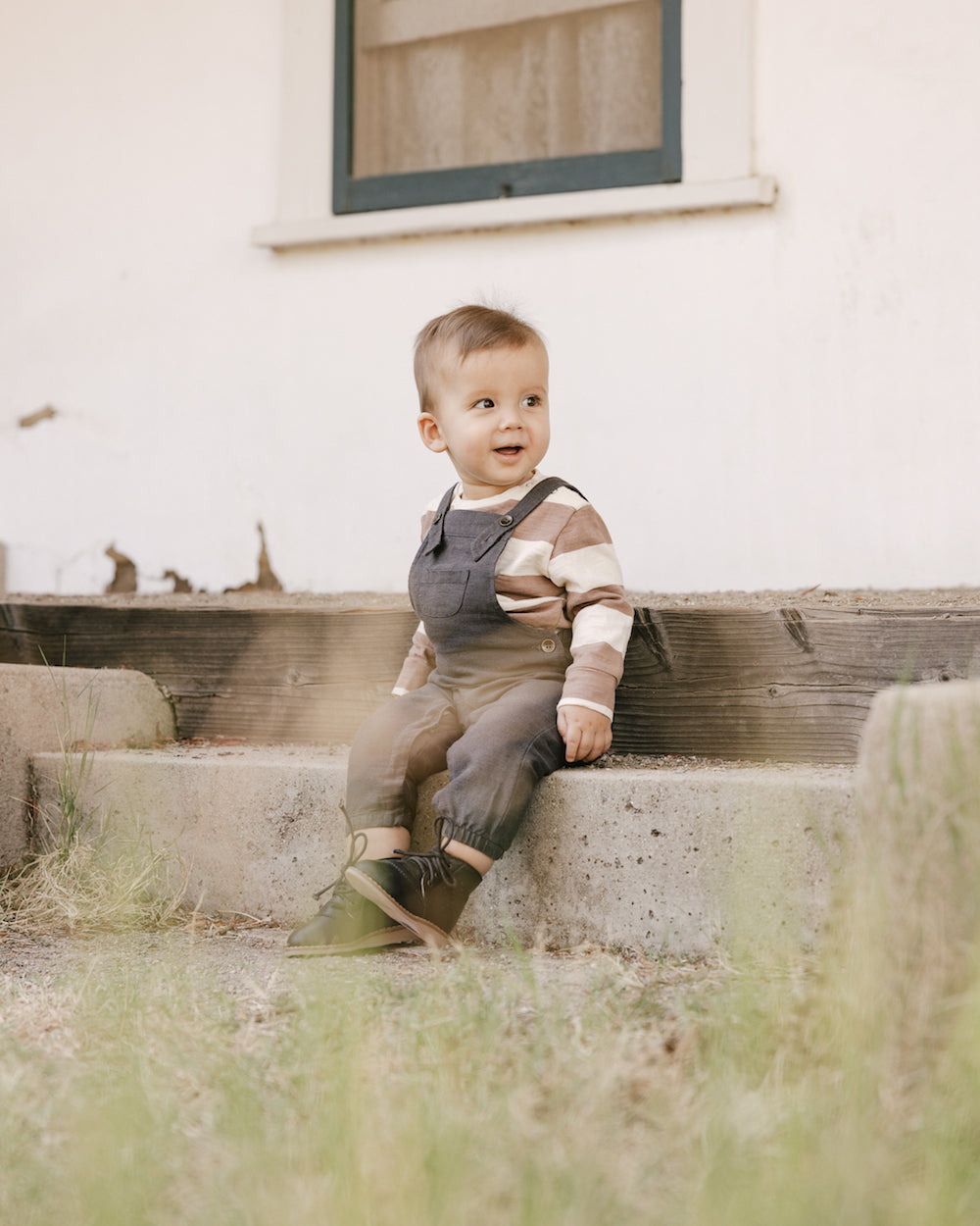 Rylee + Cru Long Sleeve Skater Tee - Mocha Stripe