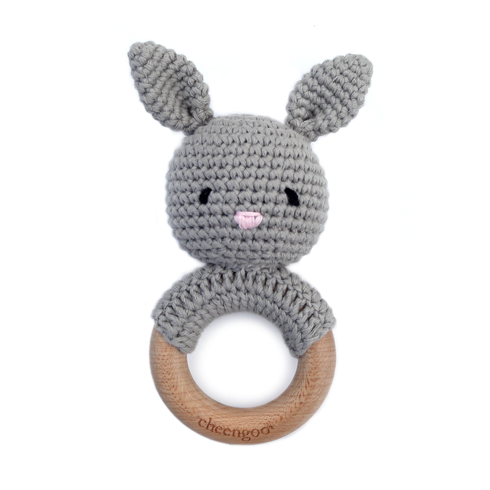 Cheengo Bunny Hand Crocheted Teething Ring - Cotton/Wood