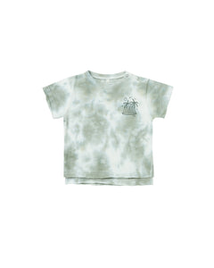 Rylee + Cru Raw Edge Tee - Aqua Tie Dye