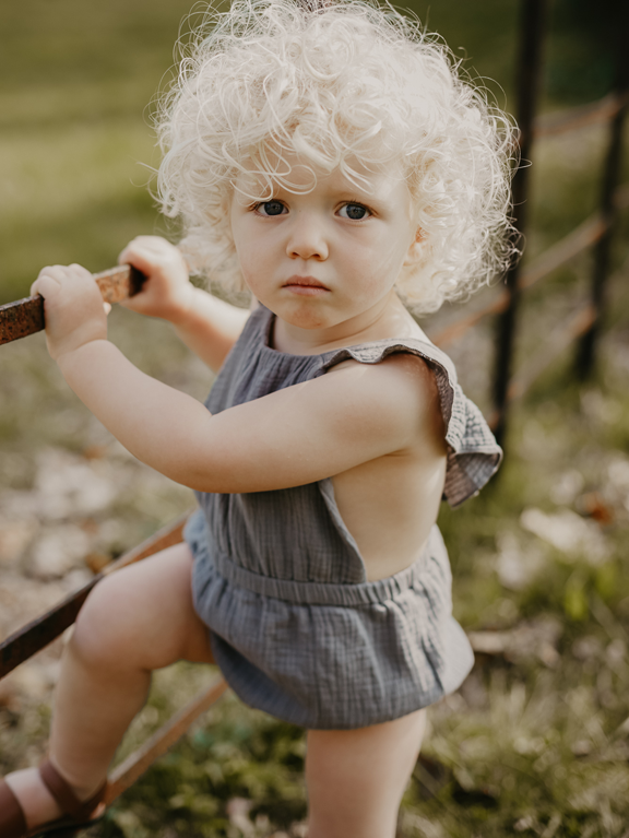 The Simple Folk The Ruffle Romper - Lead Gray