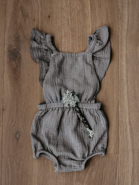 The Simple Folk The Ruffle Romper - Lead Gray
