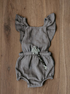 The Simple Folk The Ruffle Romper - Lead Gray