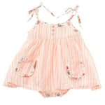 Tocoto Vintage Baby Striped Dress with Flower Print Straps And Inner Bod