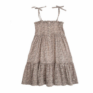 Tocoto Vintage Animal Print Dress with Suspenders - Brown