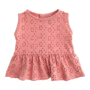 Tocoto Vintage Pointelle Flounce  Baby T-Shirt - Dark Pink