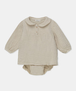 My Little Cozmo Tandem Organic Baby Blouse and Bloomers Set - Stone