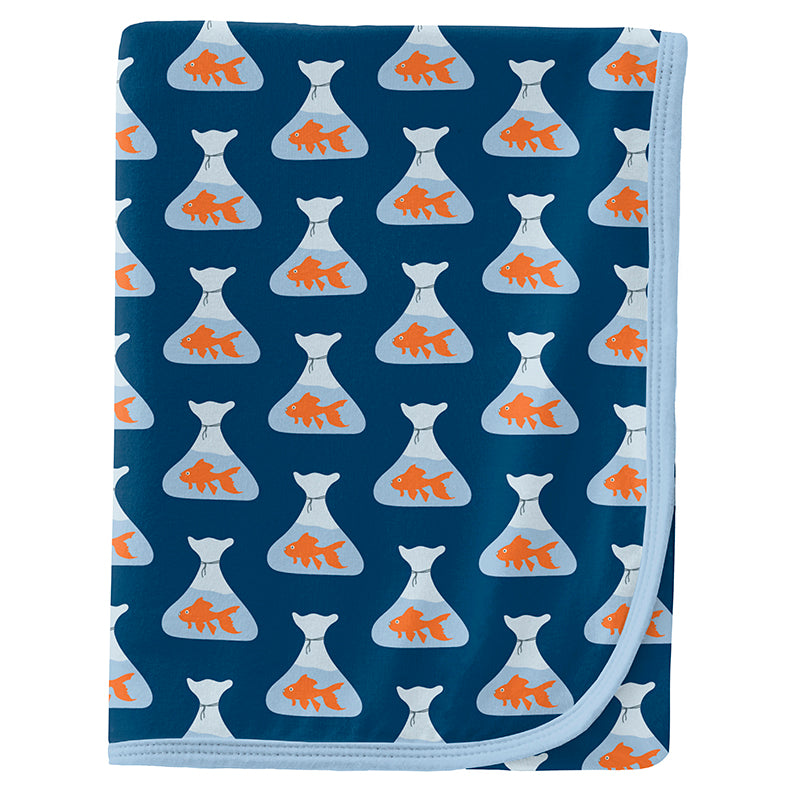 Kickee Pants Print Swaddling Blanket - Navy Goldfish Prize