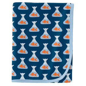 Kickee Pants Print Swaddling Blanket - Navy Goldfish Prize