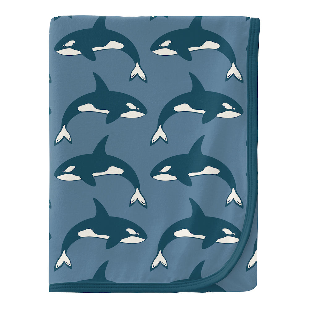 Kickee Pants Print Swaddling Blanket - Parisian Blue Orca