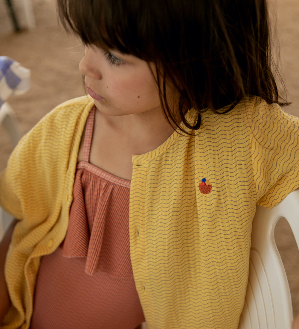 Tiny Cottons Waves Crop Shirt- Yellow/Iris
