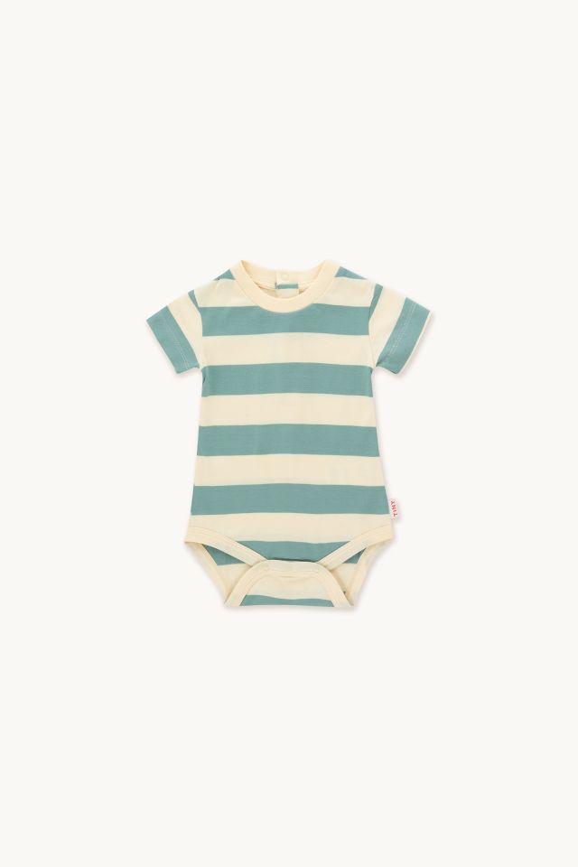 Tiny Cottons Medium Stripes Body - Pastel Yellow/Light Teal