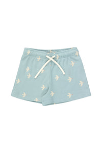 Tiny Cottons Birds Short - Cadet Blue/Light Cream