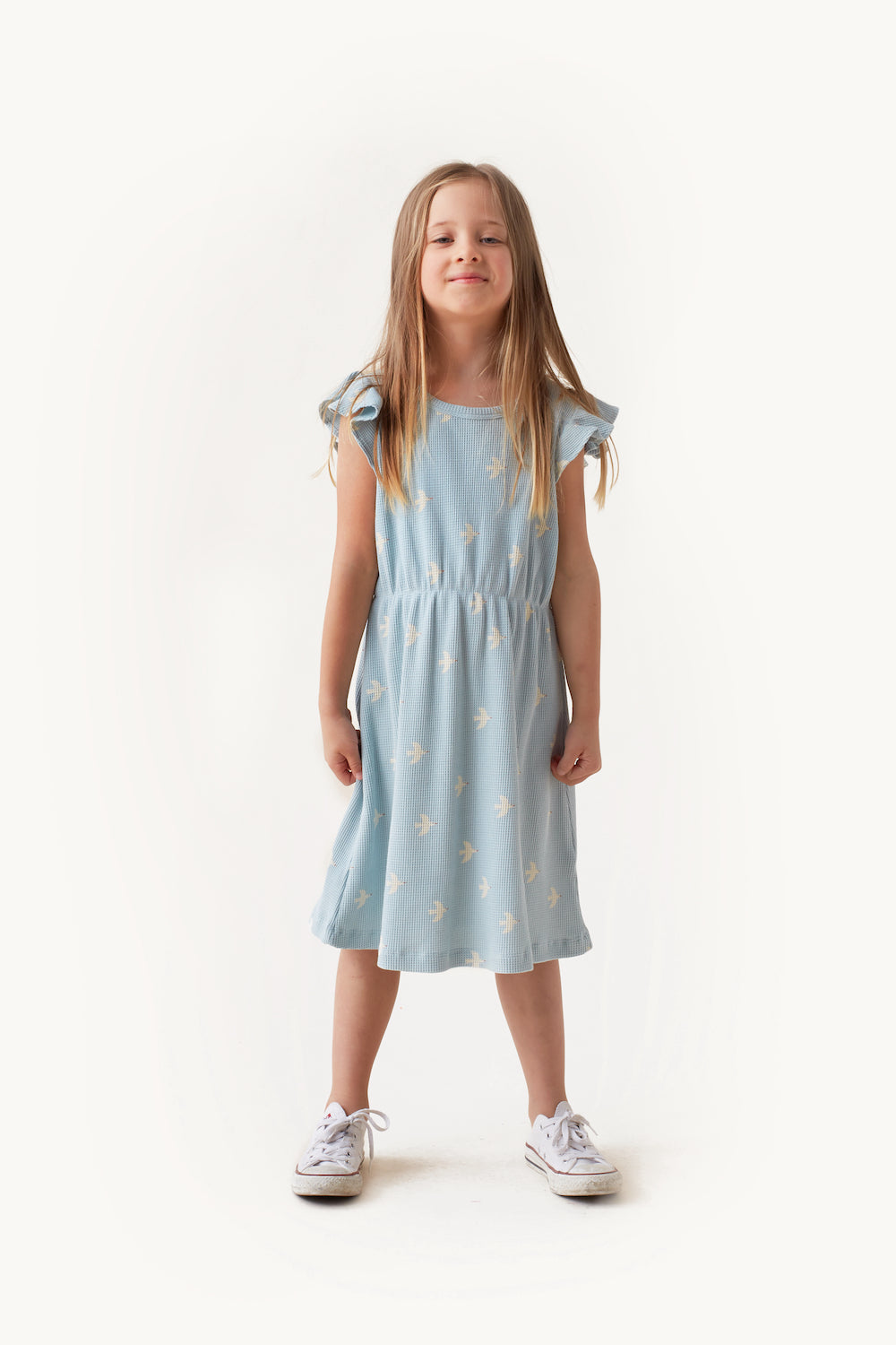 Tiny Cottons Birds Dress - Cadet blue/Light Cream