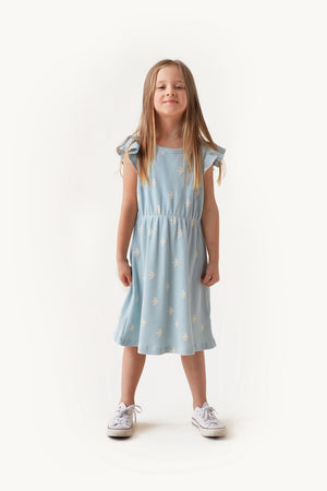 Tiny Cottons Birds Dress - Cadet blue/Light Cream