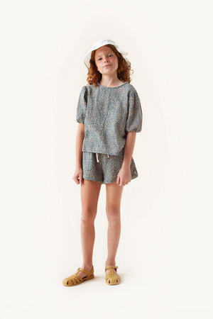 Tiny Cottons Meadow Puff Shirt - Almond/Ultramarine