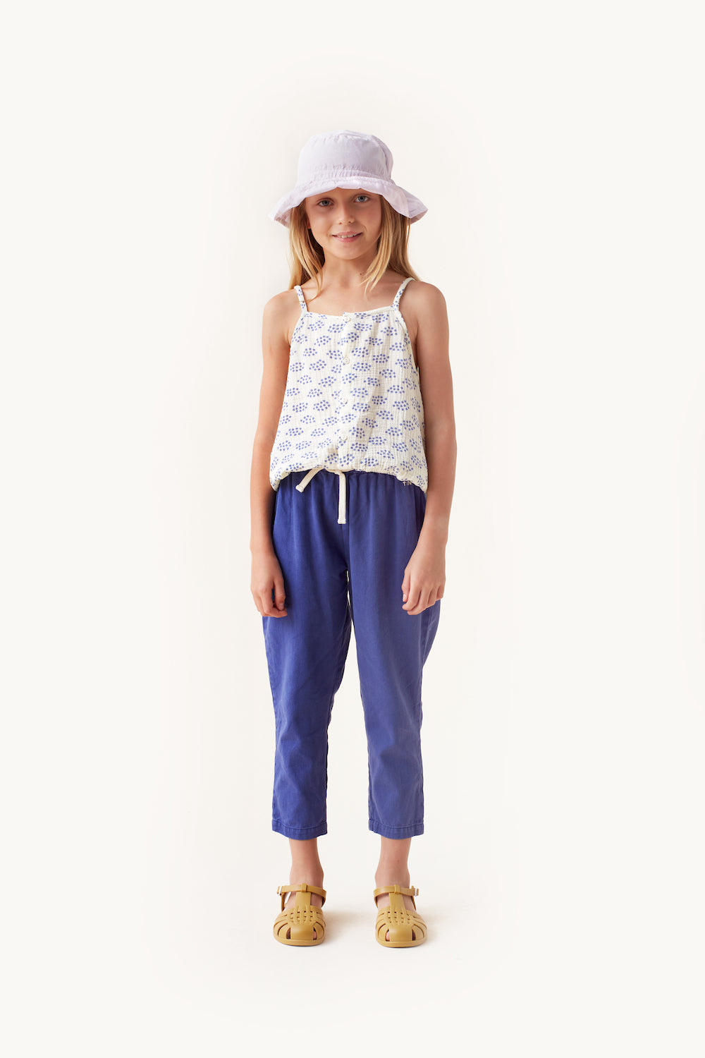 Tiny Cottons Forget Me Not Strap Blouse - Pastel Yellow/Ultramarine