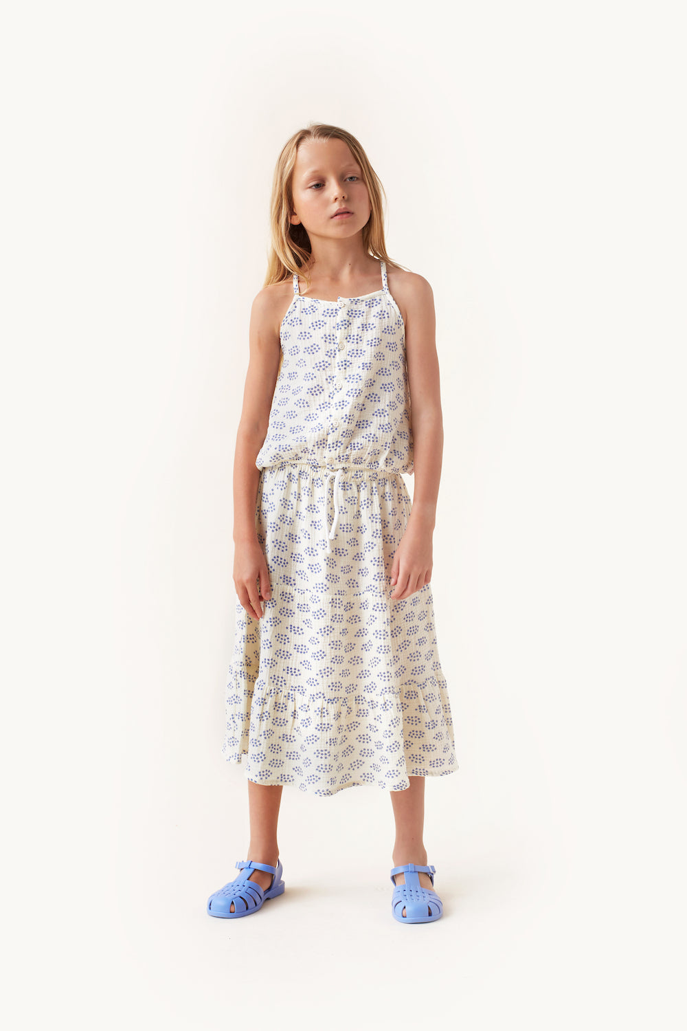 Tiny Cottons Forget Me Not Long Skirt - Pastel Yellow/Ultramarine
