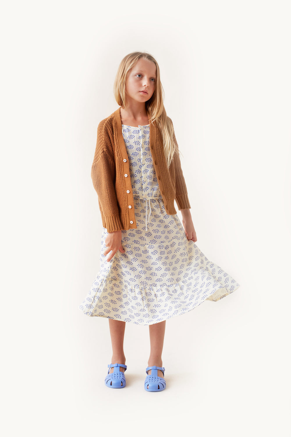 Tiny Cottons Forget Me Not Long Skirt - Pastel Yellow/Ultramarine