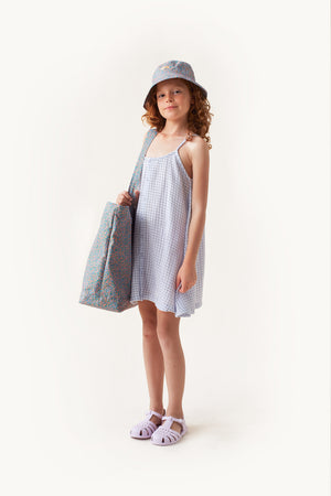 Tiny Cottons Grid Strap Dress - Pale Blue/Ultramarine