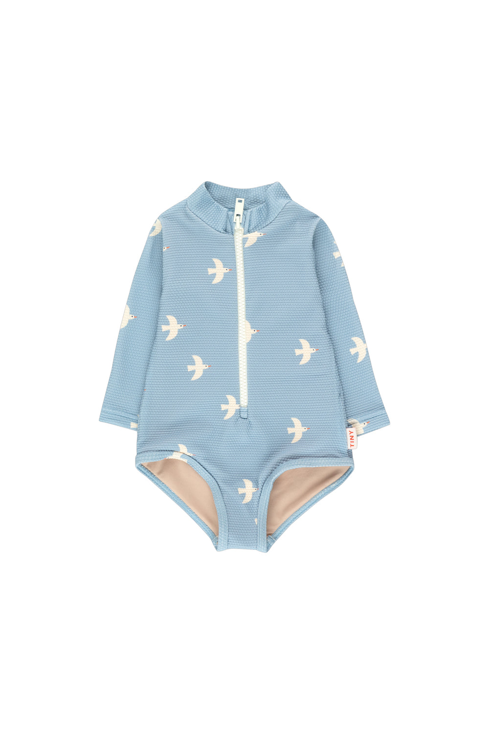 Tiny Cottons Birds Long Sleeve One Piece - Washed Blue / Light Cream
