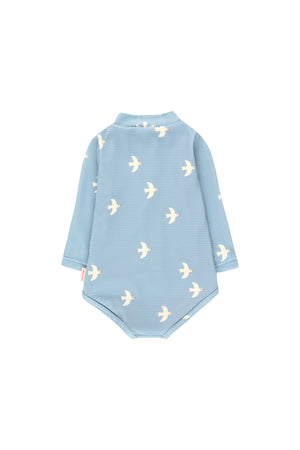 Tiny Cottons Birds Long Sleeve One Piece - Washed Blue / Light Cream