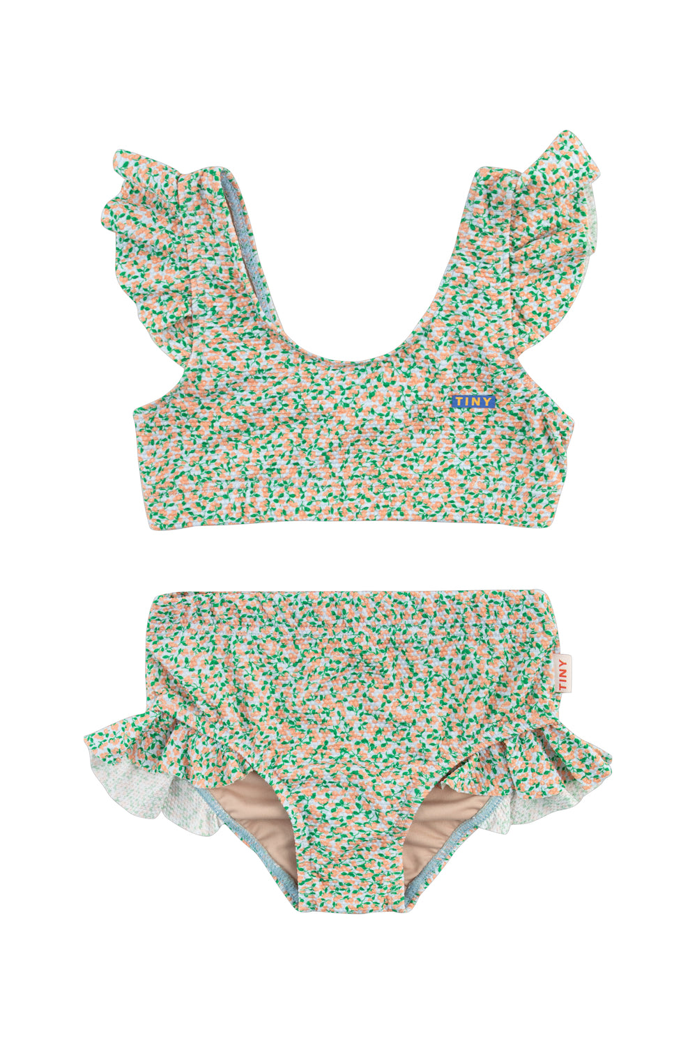 Tiny Cottons Meadow Frills Swim Set - Pale Blue / Light Papaya