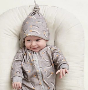 Bonnie Mob Sunset Baby Beanie Hat with Tie Top - Grey Denim