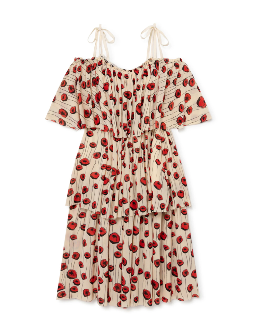 Little Creative Factory Chelsea Dress - Cream And Red Flowers