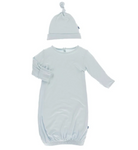 Kickee Pants Solid Layette Gown and Signle Knot Hat Set - Illusion Blue