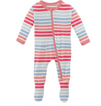 Kickee Pants Print Footie with Zipper - Cotton Candy Stripe