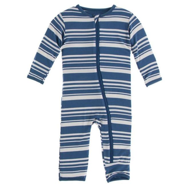 Kickee Pants Print Coverall with Zipper - Fishing Stripe