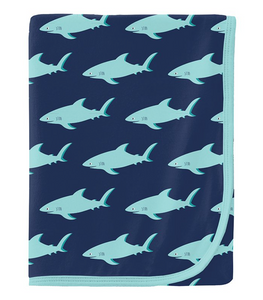 Kickee Pants Print Swaddling Blanket - Flag Blue Sharky