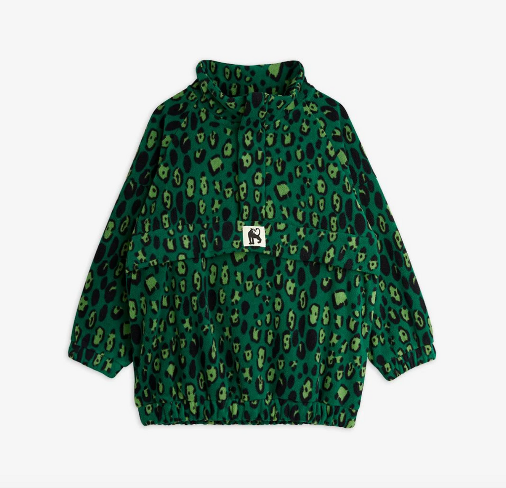 Mini Rodini Leopard Fleece Zip Pullover - Green
