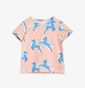 Mini Rodini Horses Aop Short Sleeve Tee - Pink