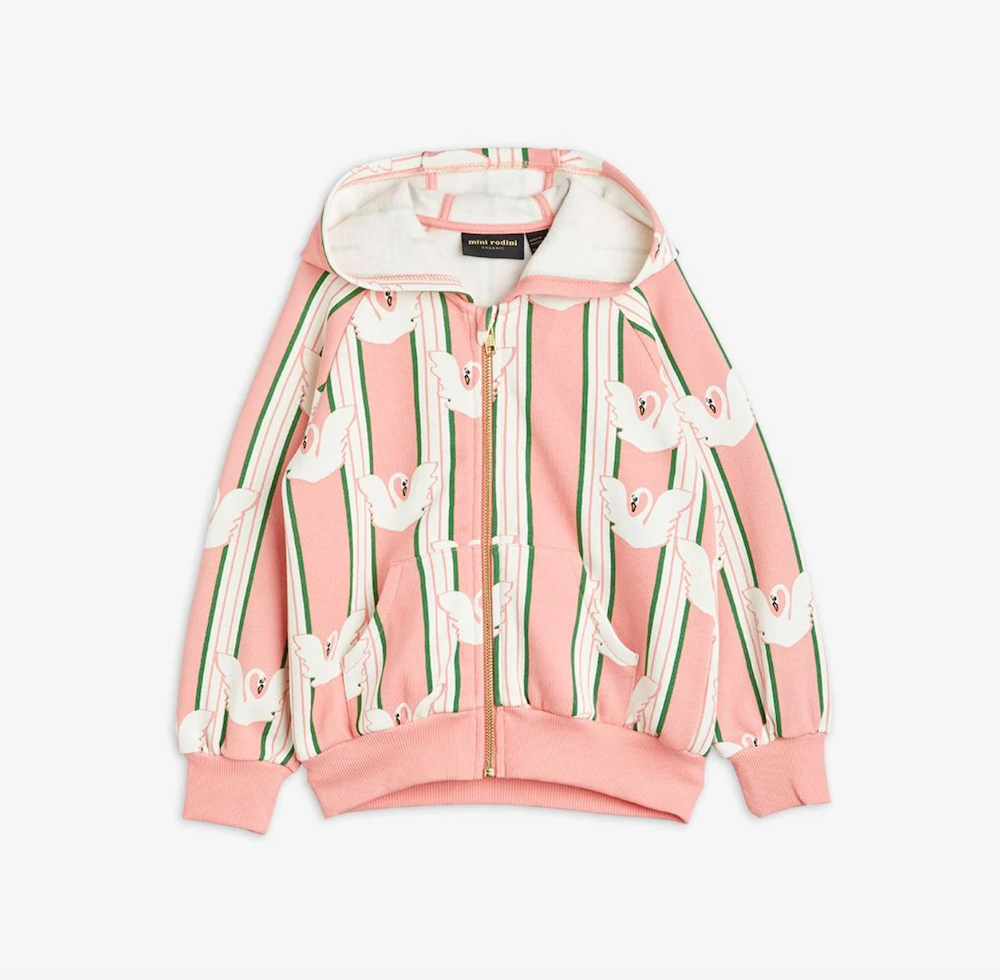 Mini Rodini Swan Aop Zip Hoodie - Pink