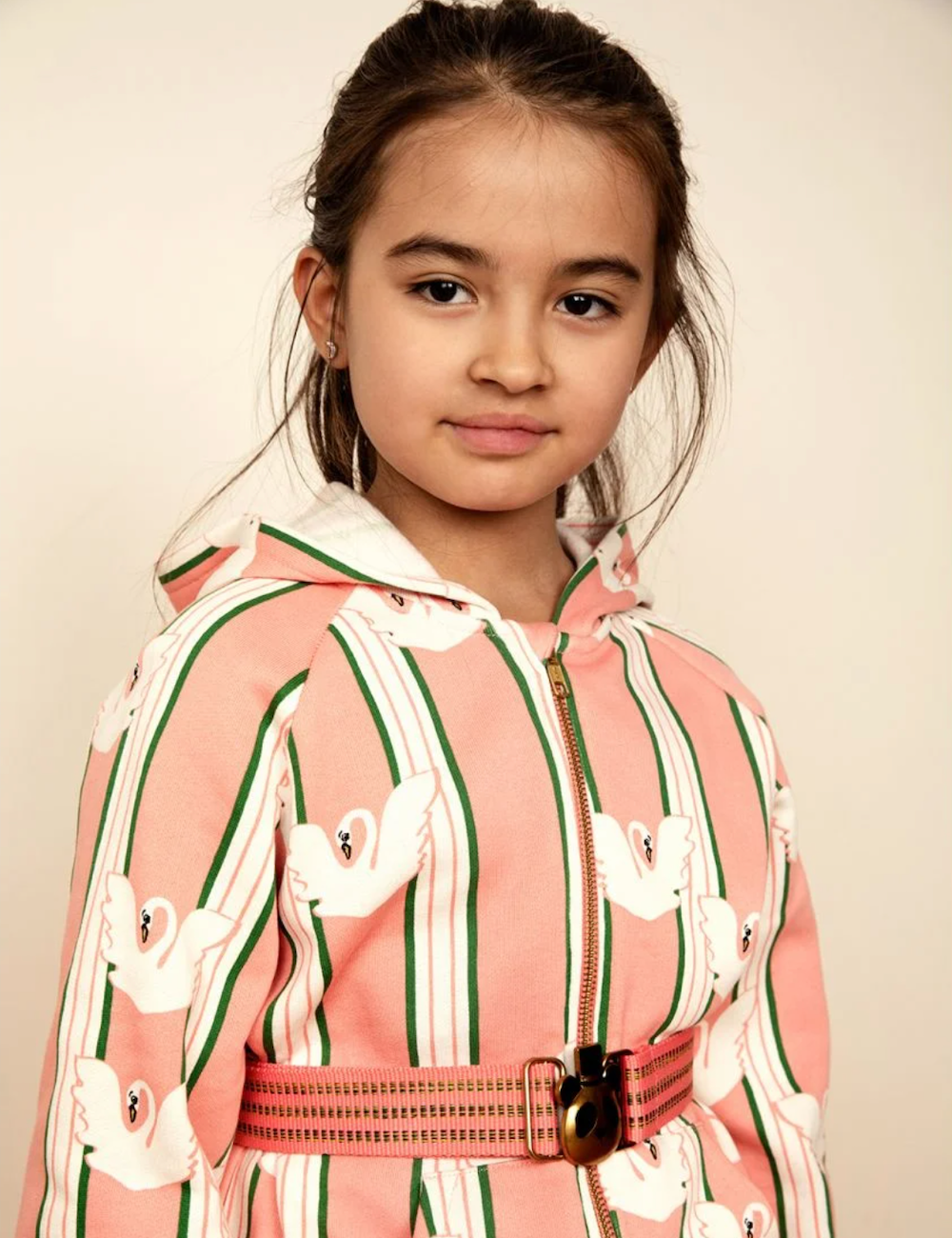 Mini Rodini Swan Aop Zip Hoodie - Pink