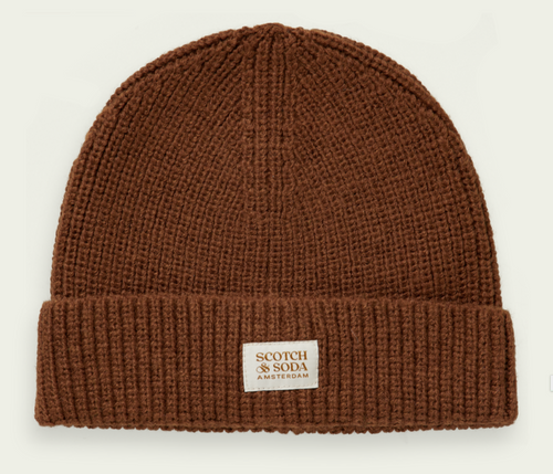 Scotch & Soda Boys Knitted Hat with Logo - Earth