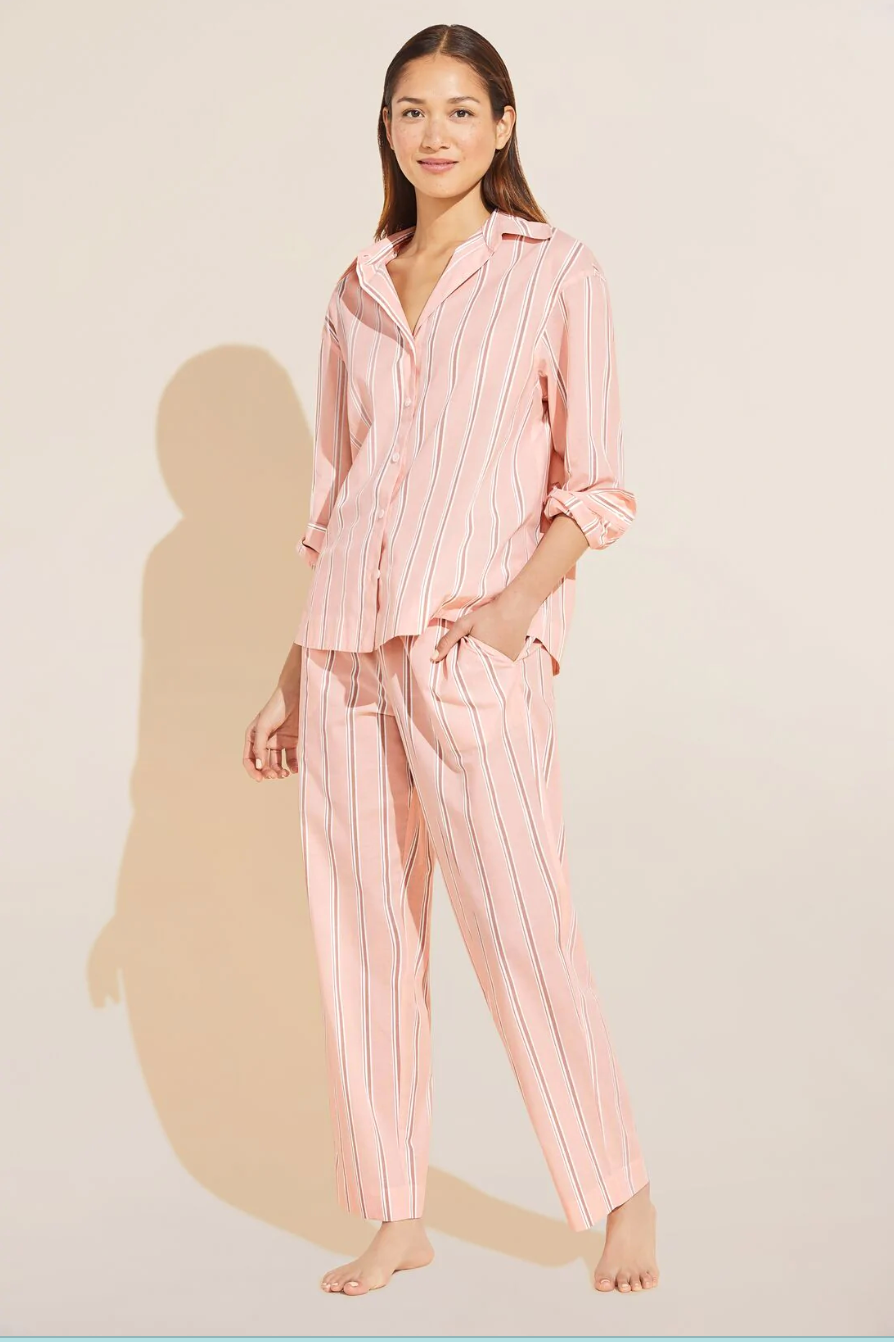 Eberjey - Organic Sandwashed Cotton Printed Long PJ Set - Rose Cloud Stripe