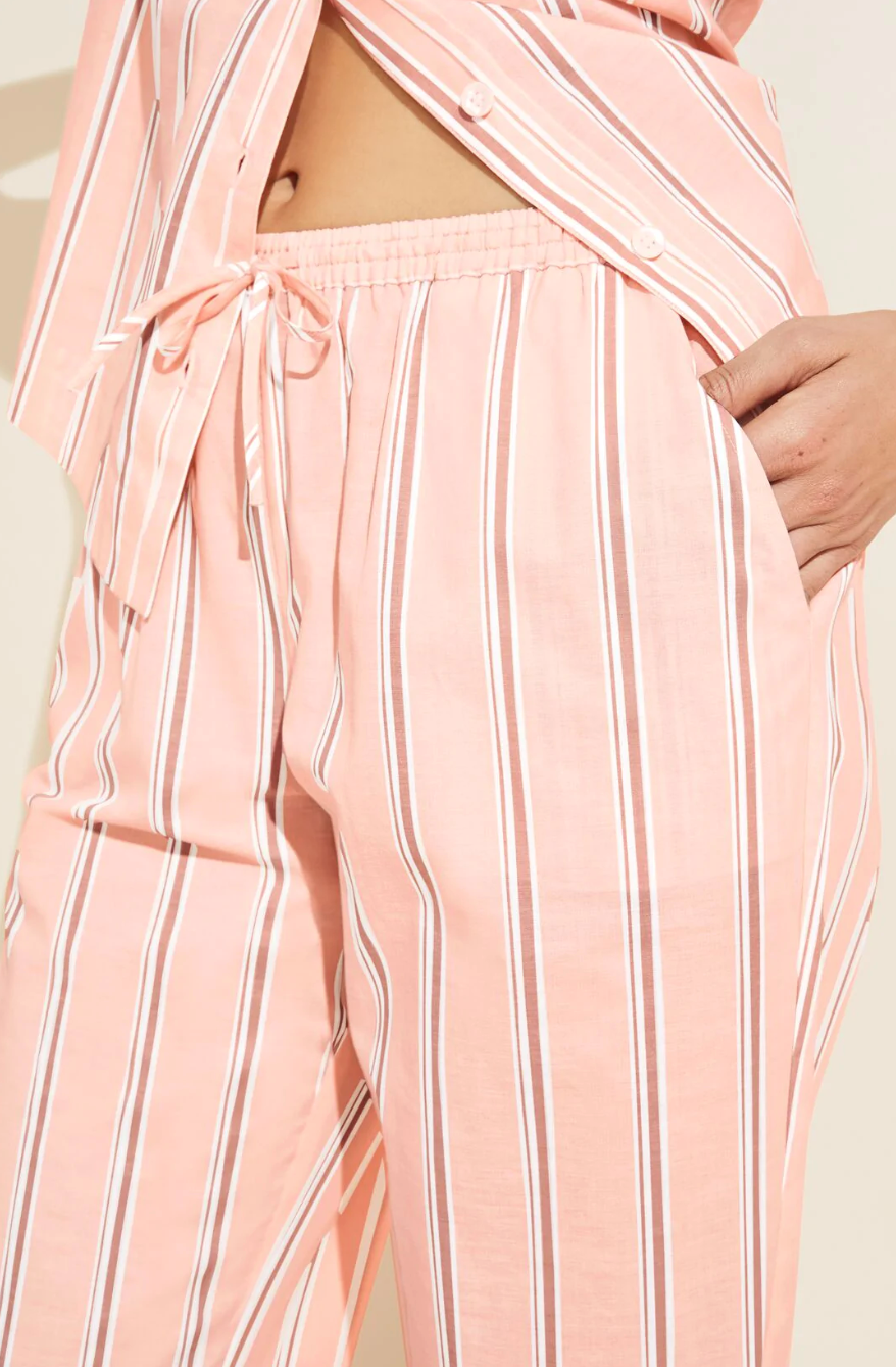 Eberjey - Organic Sandwashed Cotton Printed Long PJ Set - Rose Cloud Stripe