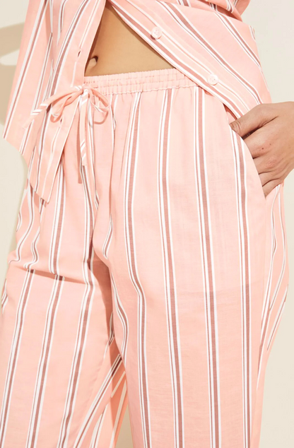 Eberjey - Organic Sandwashed Cotton Printed Long PJ Set - Rose Cloud Stripe